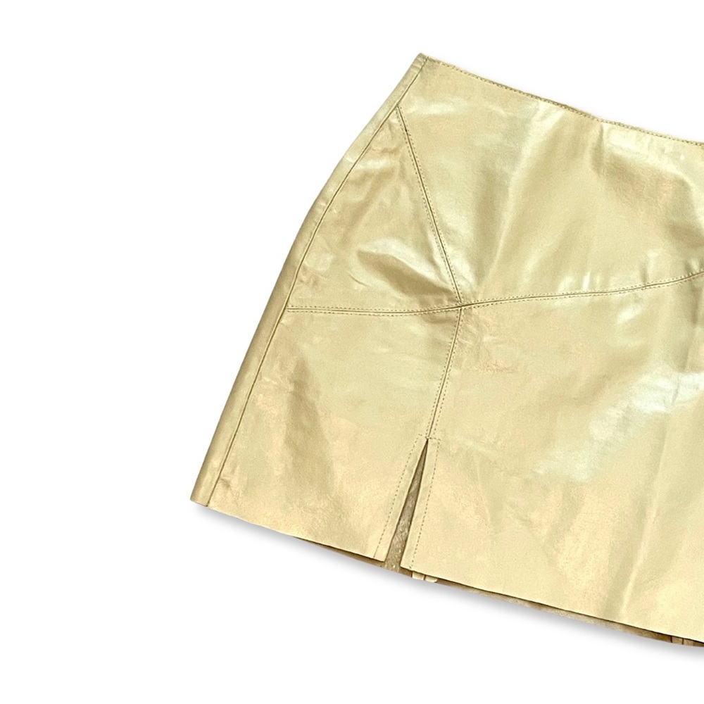 SOLD Vintage Vera Pelle Cuoieria Italian Butter Yellow 100% Leather Mini Skirt - Picture 3 of 12